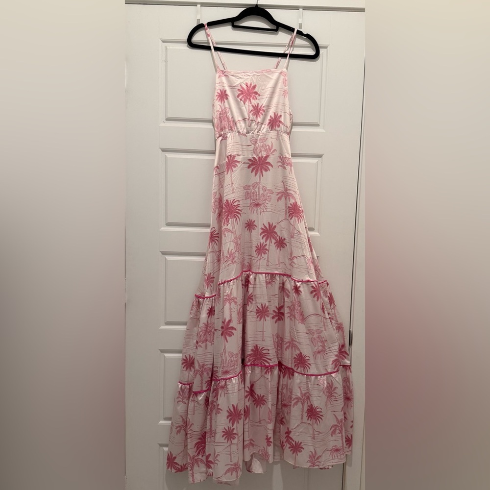 Pink and White Tropical Maxi Dress
